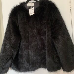 OAK + FORT Elegant Black Faux Fur Jacket